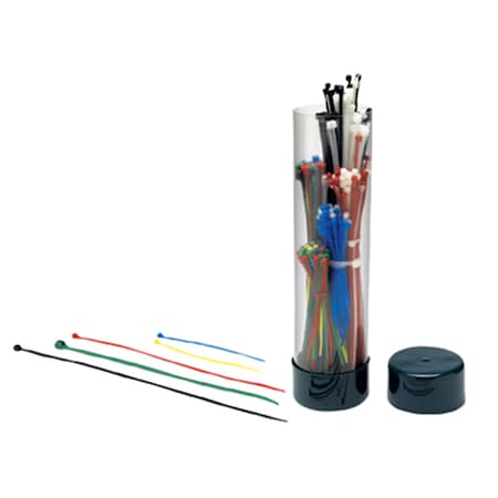 Performance Tool Cable Tie Assortment, 4 in, 6 in, 8 in L, Black, Blue, Green, Red, White, Yellow, Nylon 6/6 W2918